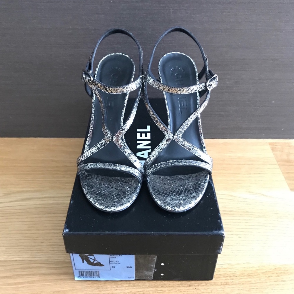 Chanel Metallic Python Stiletto Sandals - image 6